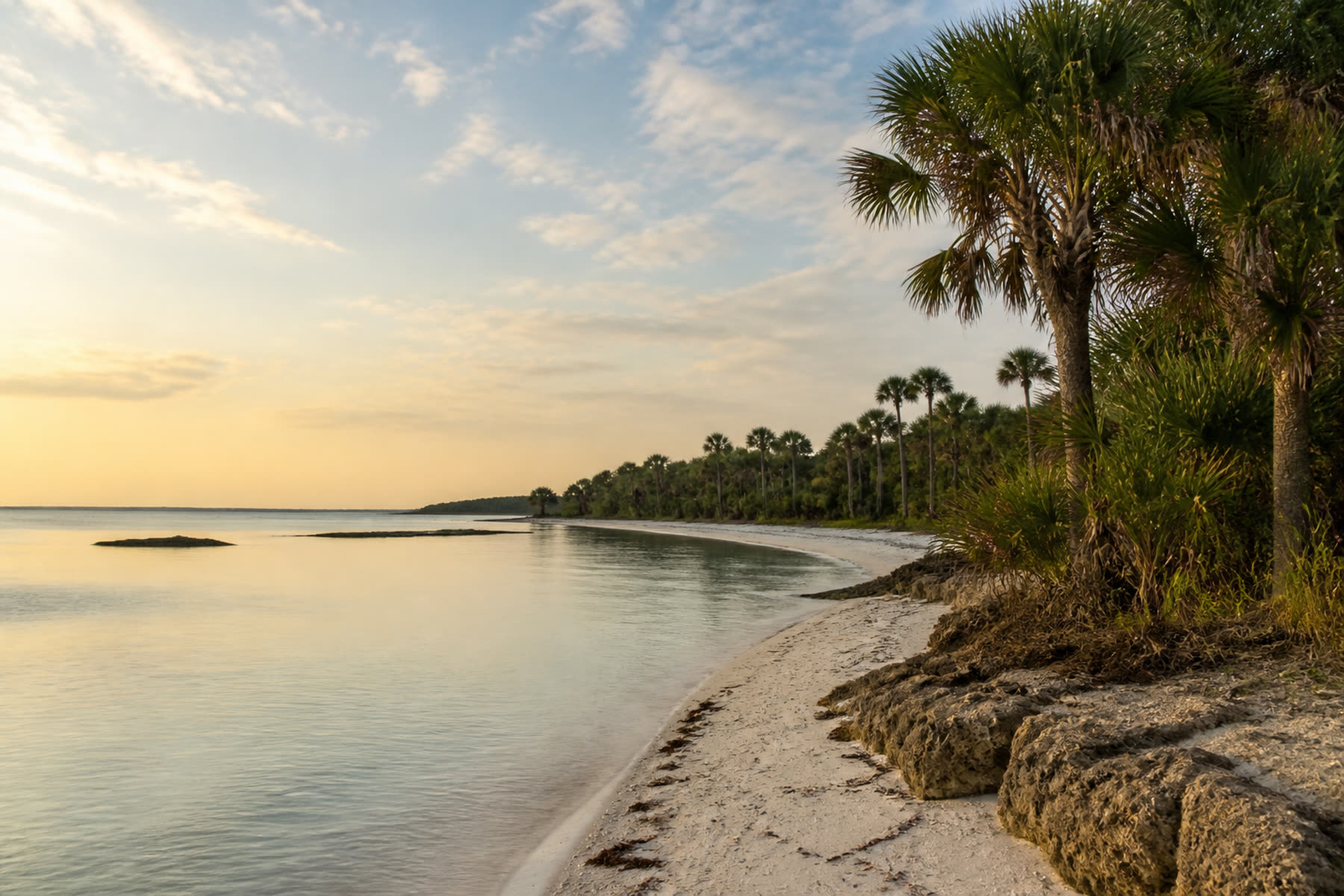 Florida Gulf Coast shoreline with palm trees